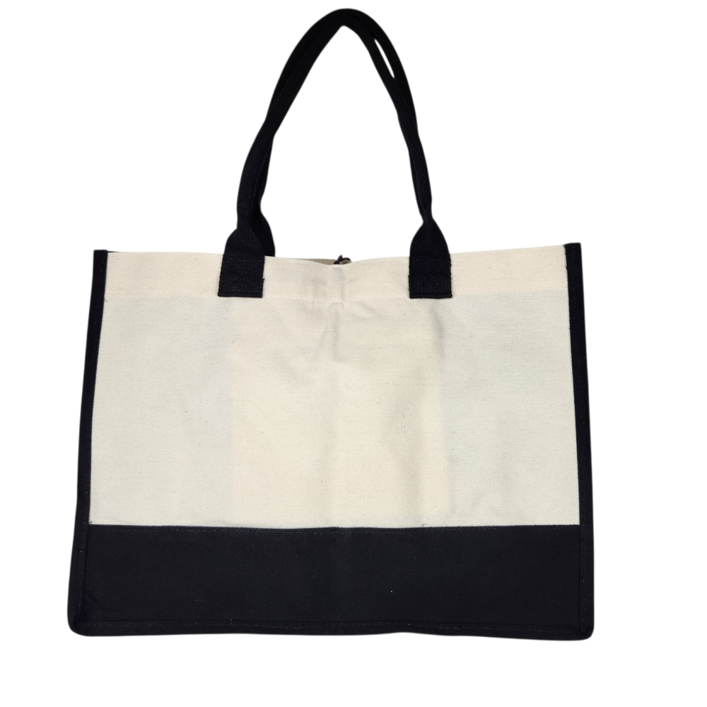 Canvas Monogram “S” Tote Bag Black Cream Cotton Large Shopper Shoulder Bag NWOT - Picture 3 of 12